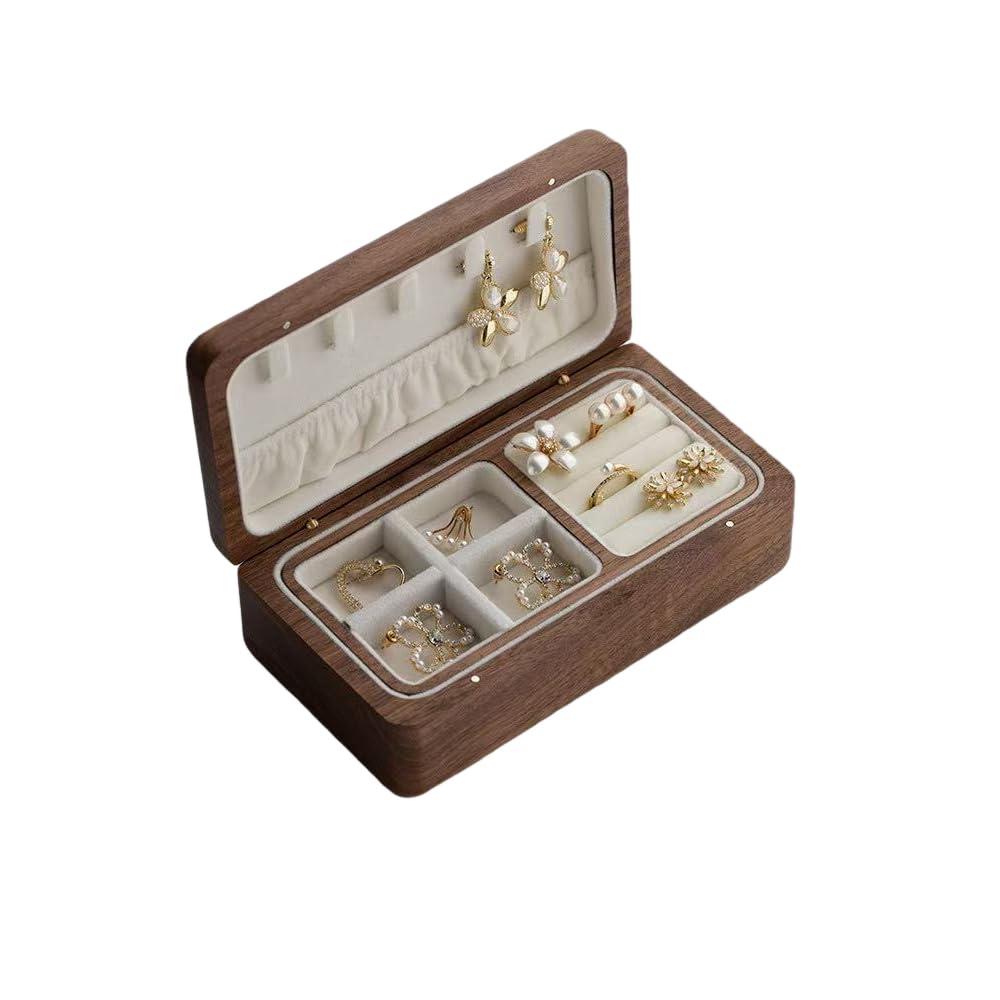 pu&lizfii Kleine Schmuckschatulle aus Walnussholz, mit Samtinnenseite, Magnetverschluss, Mini-Reise-Schmuck-Organizer für Halsketten, Ohrringe, Ringe, kleine Accessoires, elegante