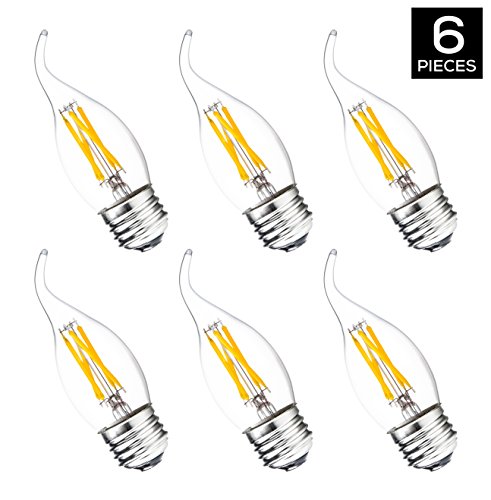 Hyperikon LED Edison Filament Candle 4-Watt (40-Watt Equivalent), Dimmable, Flame Tip, Medium Base (E26), 2300K (Amber Glow), 340°-Beam Angle - (Pack of 6)