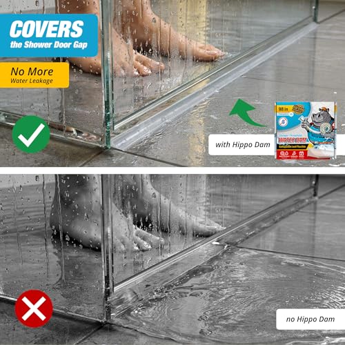 Image of Shower Threshold Water Dam Barrier 98 inch - Transparent Collapsible Walk in Shower Water Guard - Door Bottom Seal Strip Leak Guard by Hippo Dam