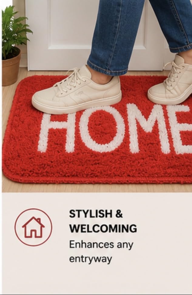 Image of Set of 2 Micro Anti Skid Bath Mat for Home Kitchen, Office, Water Absorbent Machine Washable and Quick Dry Luxury Mats for Bathroom, Kitchen, Entrance. (Red Home)