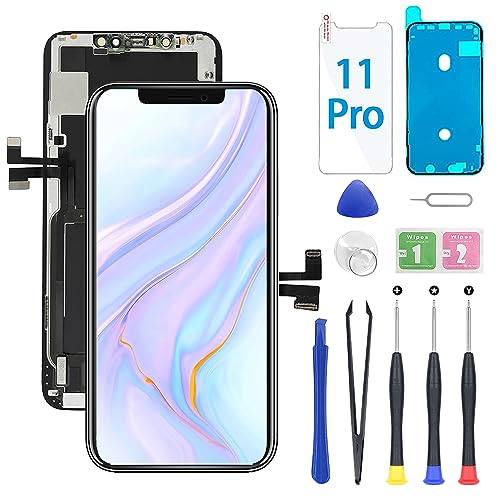 YOXINTA iPhone 11 Pro Display 5.8'', iPhone 11 Pro LCD Bildschirm Ersatz Digitizer Assembly, 3D Touch, Face ID, Kleber, Bildschirmschutz, Reparaturwerkzeug, Kompatibel mit Modell A2160, A2217, A2215