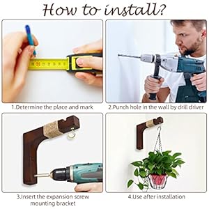 Plant Hanger Hooks for Indoor Hanging Plants 2 Pack Rustic Farmhouse Wooden Hanging Basket Wall Bracket Plant Hooks for Indoor Outdoor Flower Pots Lanterns Wind Chime Balcony Light Garden Decoration