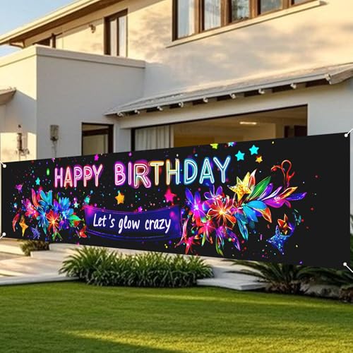 Image of Nuxovilar Neon Glow Birthday Floral Banner 78.7x17.7 Polyester