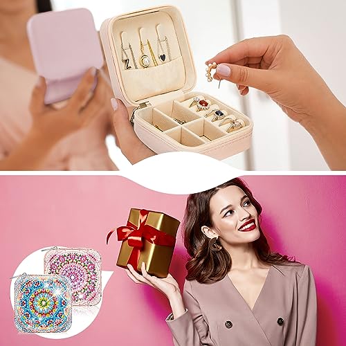 Image of Hinly 2 Pcs Portable Diamond Painting Jewelry Storage Box DIY Diamond Art Accessories PU Leather Jewelry Ring Organizer Case Travel Jewelry Organizer(Charming Style,Elegant Color)