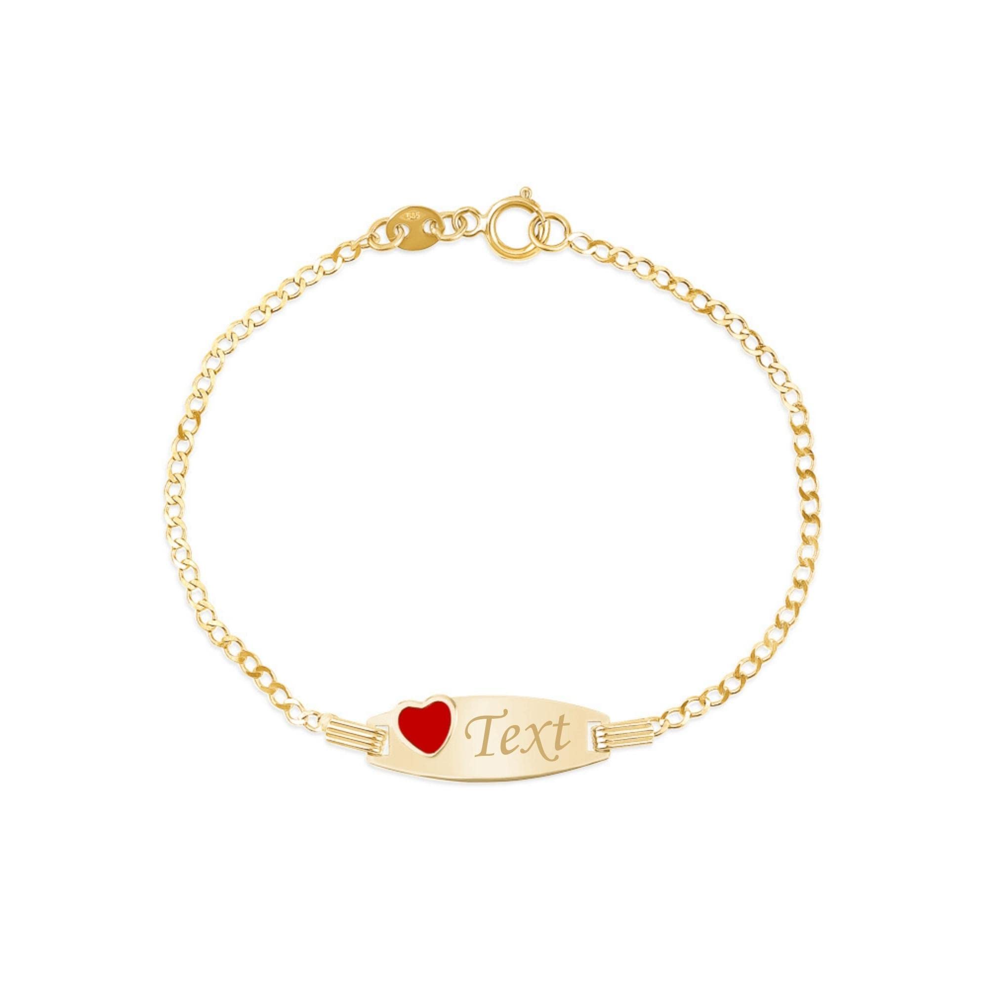 UNICORNJ 14k Gold ID Bracelet Engravable Girls Boys Kids Baby Infant, Personalized Figaro Curb Chain Name Bracelets for Babies Newborn Toddler Child Girl Boy Yellow Gold, Made in Italy
