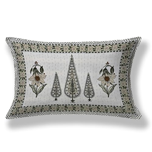Image of 100% Cotton Single Bedsheet with 1 Pillow Cover | 240 TC Pure Cotton Flat Bed Sheet | Traditional Jaipuri Printed Bedding Set | Soft & Breathable | 60 x 90 Inch (Rangmahal Single 50)