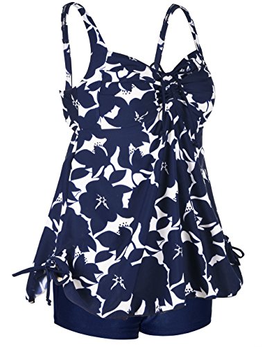 Image of Septangle Women's Tankini Swimsuit Two Pieces Set Ruffle Swimwear Bathingsuit with Boyshort