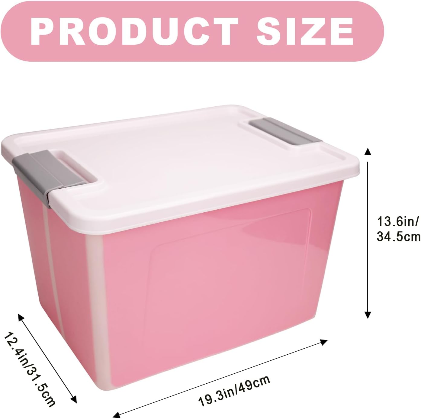 56 Quart Ultra Latch Box Large Storage Bins Waterproof Utility Tote Organizing Container Box with Buckle Lid Collapsible Clear Plastic Storage Box for Clothes and Bedding Pink - Image 2