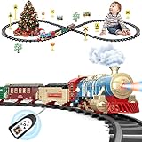 JUQU Train Set for Boys -Remote Control Train Toys-Electric Train w/Smokes,Steam Locomotive w/Lights