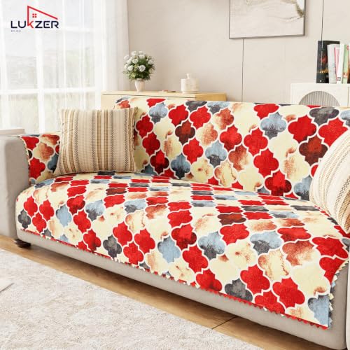 Image of Lukzer 3 Seater Sofa Cover Quilted Reversible WaveEdge Ultrasonic Cut Sofa Mat with Back and Hand Rest Covers - Dessert Jewel - Washable Sofa Protector for Modern Living Room 180 x 150 CM /SC-202-03WB