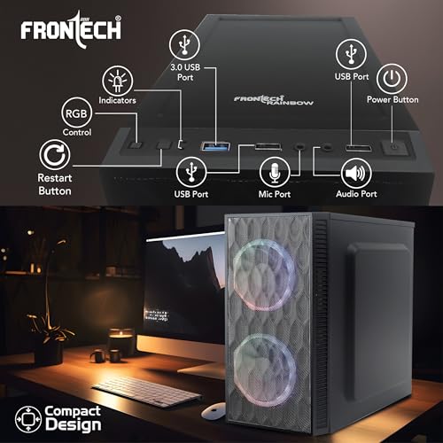 Image of Frontech Rainbow Silver Premium Computer Cabinet, Dual 120mm Rainbow Fans, USB 3.0, Optimised Airflow, Transparent Side Panel - Silver Premium Range (FT-4336)