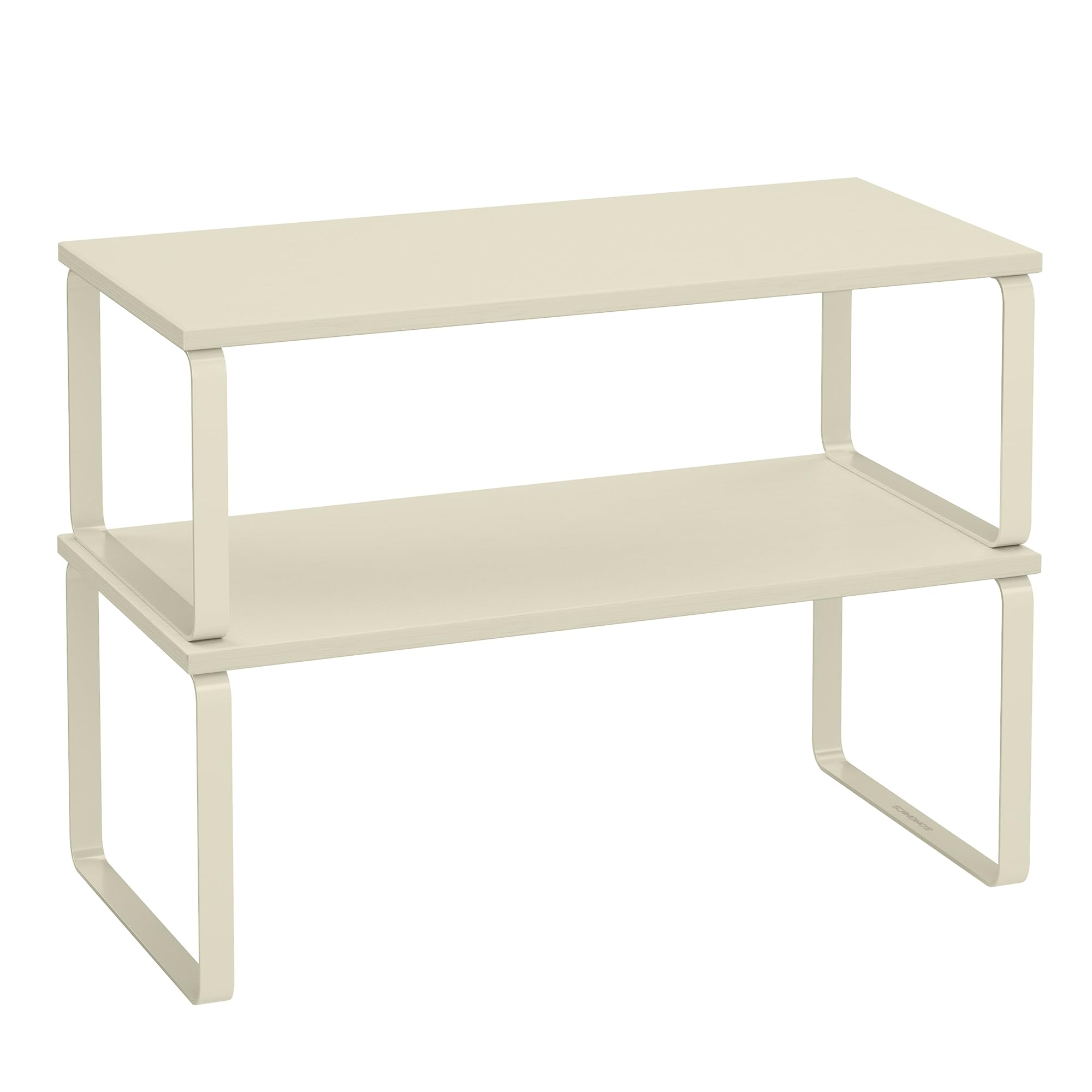 SONGMICS Gewürzregal, 2er Set Küchen-Organizer, Küchenregal, Schrank-Organizer Küche, erweiterbar, kleines Regal, stapelbar, Metall und Holzwerkstoff, cremeweiß KCS200W02