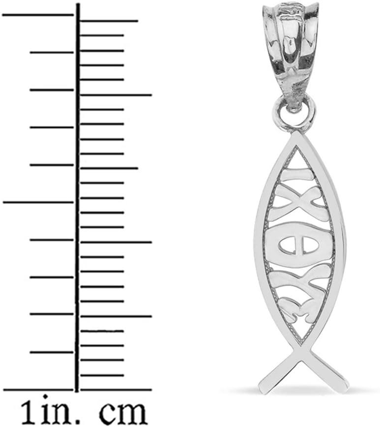 925 Sterling Silver Ichthus Ichthys Christian Vertical Fish Pendant Necklace