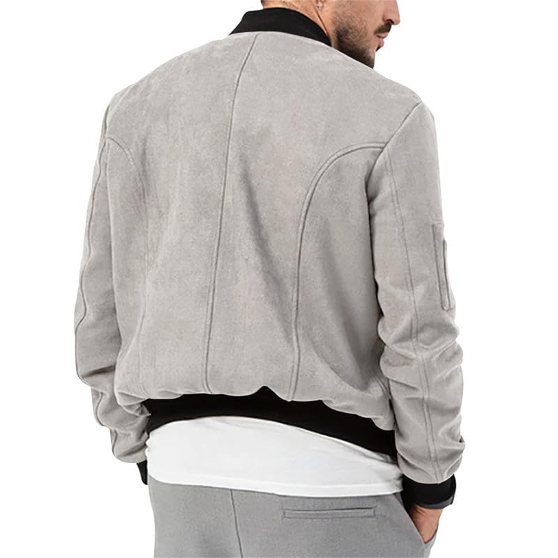 Image of Mens Faux Suede Bomber Jacket Varsity Jacket Windbreaker Vintage Casual Lightweight Leather Coats Jackets