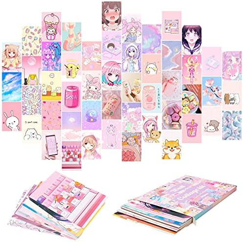 50PCS Cute Comics Wall Art Collage Kit, Aesthetic Picture Indie Room Decor, AArt Posters for Dorm Wall Decor, Wall Art Print for VSCO Girls Boys, Aesthetic Photo Bedroom Decor for Anime Lovers