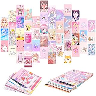 50PCS Cute Comics Wall Art Collage Kit, Aesthetic Picture Indie Room Decor, AArt Posters for Dorm Wall Decor, Wall Art Print for VSCO Girls Boys, Aesthetic Photo Bedroom Decor for Anime Lovers