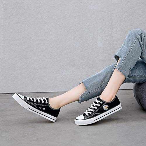 Adokoo Womens Canvas Shoes Casual Cute Sneakers Low Cut Lace Up Fashion Comfortable For Walking (Black,Us8) #TOP6
