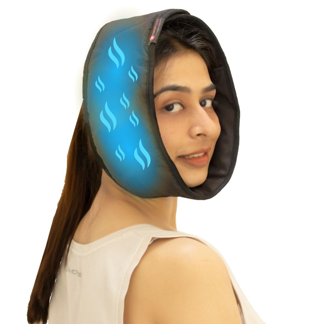 SandPuppy Jaw cool- Reusable Face Jaw Ice Pack Wrap with 2 Gel Pack for Cold Therapy | Flexible Gel Ice Pack for Wisdom Teeth and TMJ Pain Relief (30"*7") | Black | Gift for Women Men Mom Dad