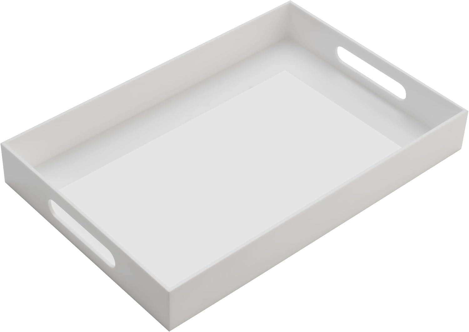 KEVJES Glossy White Acrylic Serving Tray with Handles-Butler Trays for Coffee Table, Snacks,Breakfast in Bed, Kitchen Countertop,Vanity,Makeup Organizer,Ottoman (White, 10x15 Inches)