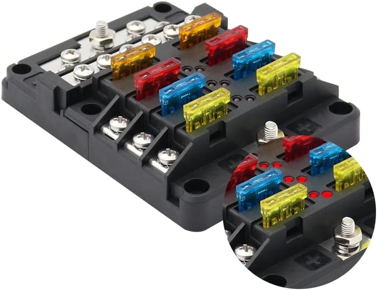 Miniatura 7 de Bloque de fusibles con barra de bus negativa, barco, cámper, automóvil, bloques de fusibles solares de 6 vías + bloque de distribución de barra