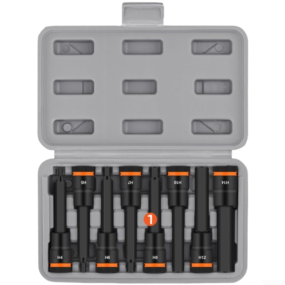 Kit di bussole industriali da 1/2 pollice per strumenti a impatto con punte esagonali a manicotto dimensionato per requisiti di montaggio del dispositivo da 55 mm e 100 mm (9 pezzi set da 100 mm)