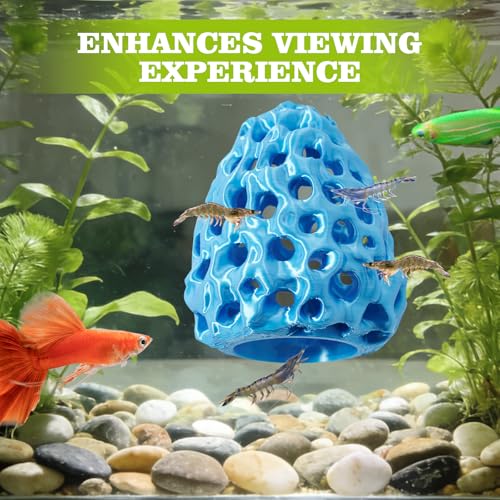 Image of Shrimp Dome Hide, Shrimp Hides for Aquarium, Betta Fish Hideout with Suction Cup, Betta Habitat Tank Ornament Accessories, Aquarium Decor for Small Fish Guppy Hiding Resting (Blue)