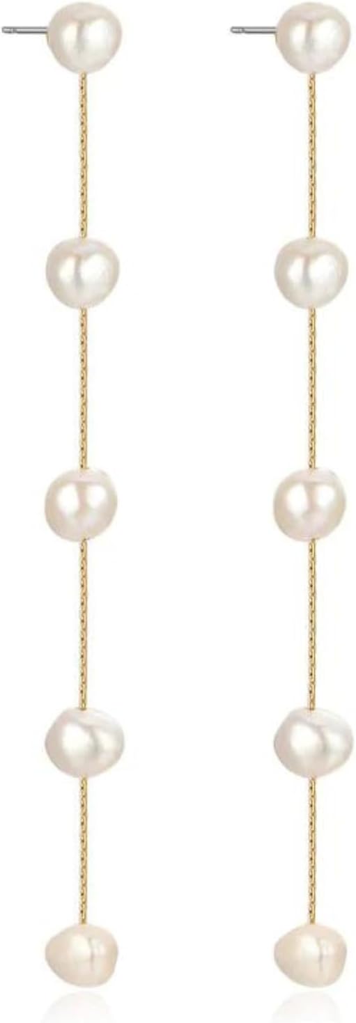 Ettika Gold Earrings For Women. Pearl Earrings, Dripping with Freshwater Pearls Delicate Drop Earrings. Jewelry, 18k Gold Plated - Image 4