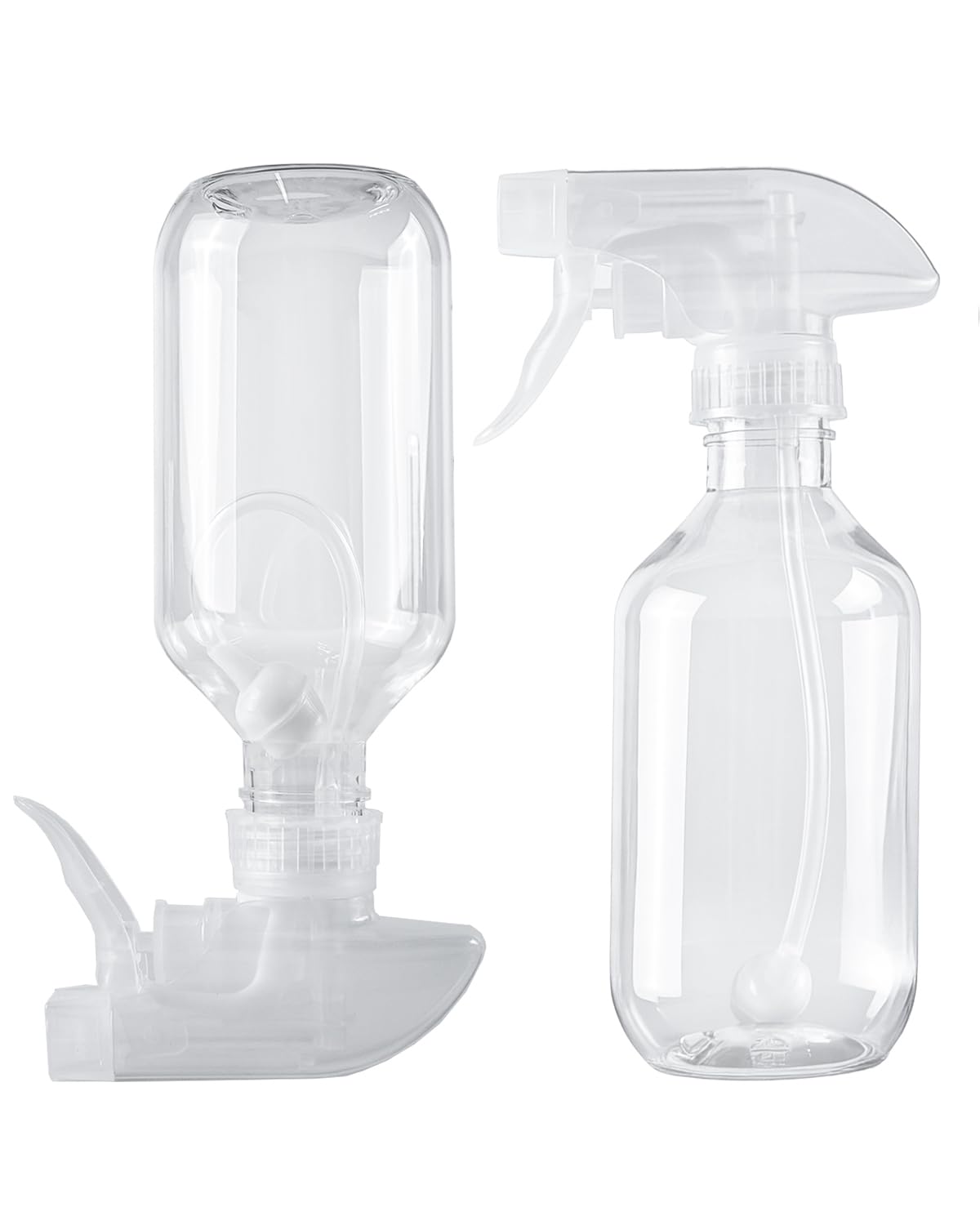 2 Pack 360° Spray Bottles, 300ml Plastic Small Containers with Adjustable Spray Nozzles, Spray Bottles for Hair, Cleaning Solutions, BBQ and Plants Clear