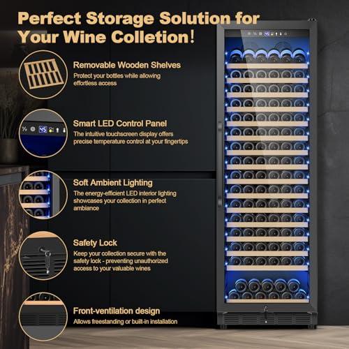 Image of Upgraded 190 Bottles Wine Cooler Refrigerator,24 Inch Wide Wine Fridge with Professional Temperature Control System,Freestanding or Built-in installation, Quiet Operation,Black