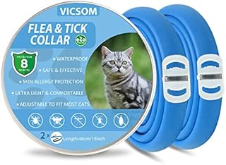 Flea and Tick Collar for Cats, Flea Cats Collar, Flea Treatment Cats, 8 Months Protection Waterproof Adjustable Cat Flea and Tick Collar, Natural Anti Tick Collar for Kittens Cats Puppies Pink