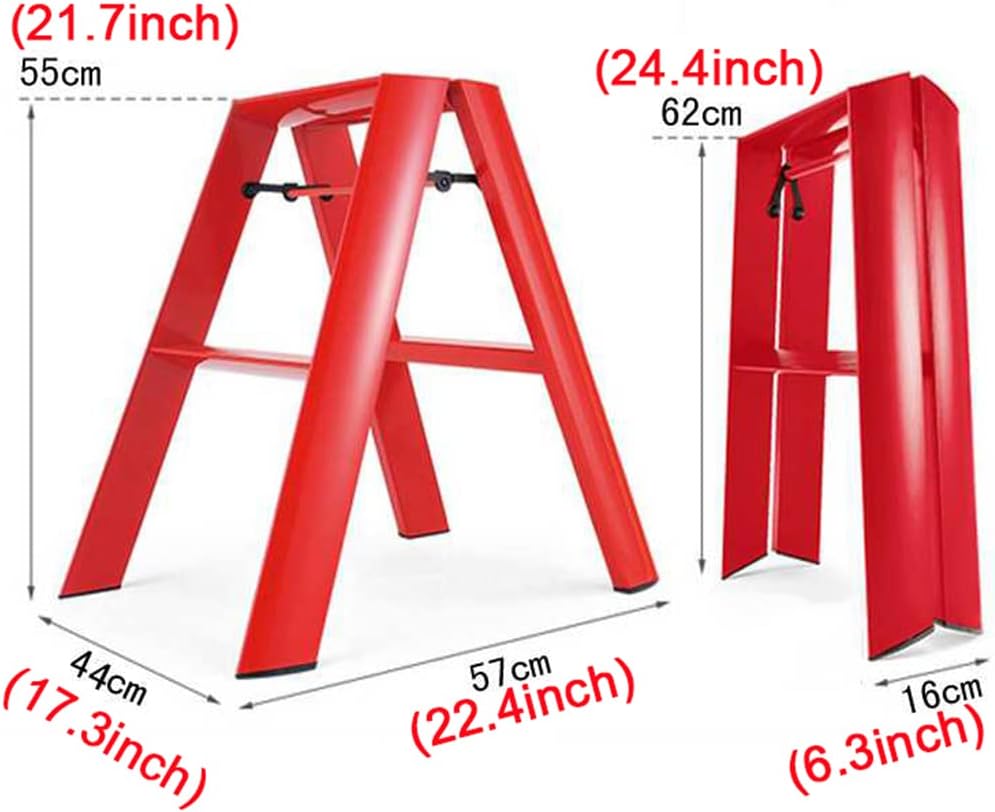 Lightweight Type Foldable Ladder Stool Piano Paint Rubber Anti-Slip Mat Does not Fade Step Ladder Triangular Load-Bearing 150kg Crossbar Lockable Storage Multi-Color