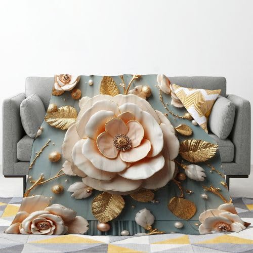 Manta para Sofá 240 x 260 Flores Blancas, Mullida Mantas para Cama 180 de Franela, Cálida Reversible Manta Polar de Microfibra para Cubre Colchas, 260x240 cm D13