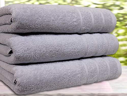 Image of Global Home 100% Cotton Bath Towel II 500 GSM II Lt Grey II 140 X 70 cm - 2pc Set for Gym, Kitchen, Home, Bathroom or Spa, Wash Basin, Hotel