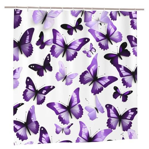 Rideau de douche imprimé papillons 183x183 cm en polyester résistant - 2