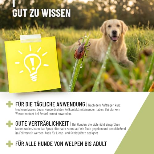 ReaVET Zeckenschutz Hund, Zeckenspray 500ml - Zeckenmittel mit Schwarzkümmelöl I Sofortschutz gegen Zecken I Zecken-Spray für Welpen I Zeckenabwehr
