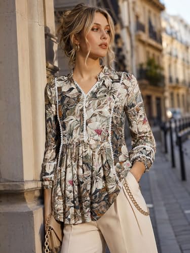Image of Amazon Brand - INKAST Women Floral Regular Fit Tops | Blouse | Elasticated Cuffs | Shirt