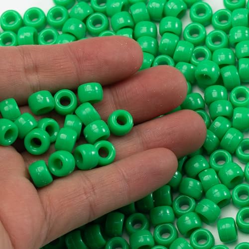 Image of 1000 Pcs Acrylic Pony Beads 6x9mm Bulk for Bracelet Necklace Jewelry Making Earring Hair Braiding Kandi Beads (green2)