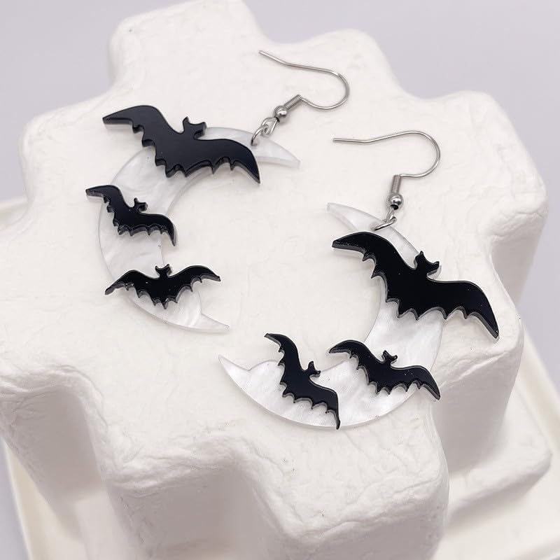 Acrylic Halloween Earrings Bat Pumpkin Ghost Spiderweb Black Skull Bat Drop Dangle Earrings for Women Fun Cute Spooky Halloween Holiday Costume Jewelry - Image 5