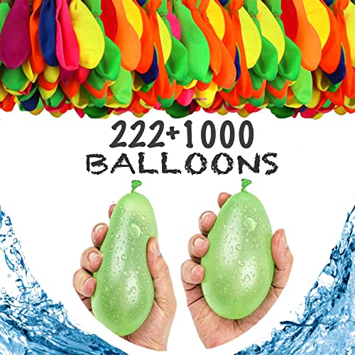Kmljoee 1000 Stück Wasserballons mit 222 Stück selbstschließend Wasserbomben, Schnellfüller Wasserbomben, groß xxl bunt gemischt nachfüll 1000 Wasserbomben Set für Wasserschlacht Cover