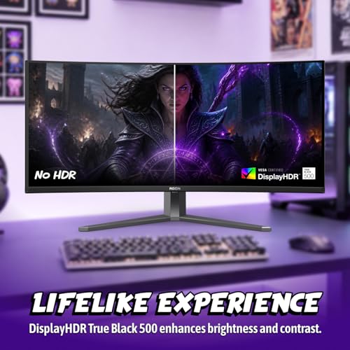 Image of AOC Agon PRO 34 inch Curved Gaming Monitor QD OLED 360Hz G-SYNC, AGP346UCSD | 3440x1440 UWQHD Computer Monitor, 0.03ms, G-SYNC Compatible, HDR, DP 2.1, HDMI 2.1, USB-C, Built-in Speakers, Mic In /Out