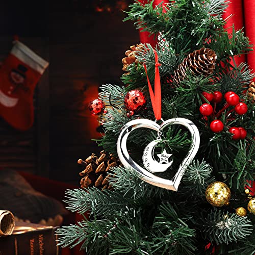 Baby's First Christmas Ornament 2021 Christmas Baby Ornament Metal Moon And Heart My First Christmas Decoration Sliver Heart With Hanging Love Ornament For Boys And Girls Keepsake (Moon Style) #TOP3