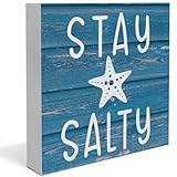 Summer Beach Decor Starfish Decorations Coastal Wooden Sign Rustic Home Decor 5 x 5 Inches