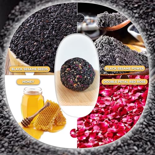 Organic Rose Black Sesame Balls Snacks Specially Added Natural Heavy Petal Rose Pure Honey Handmade Black Sesame Pills Plant Protein Sources Vegan Snacks - image 5