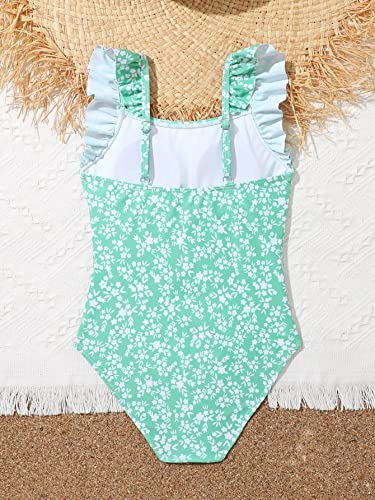 MakeMeChic Girl's Ditsy Floral Printed One Piece Swimsuit Ruffle Ruched Bathing Suits Swimwear2