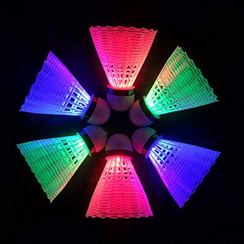 Senston LED Badminton Shuttlecocks Nylon, Dark Night Glow Badminton Ball Lighting for Outdoor Indoor Sports Activities 6 Pack