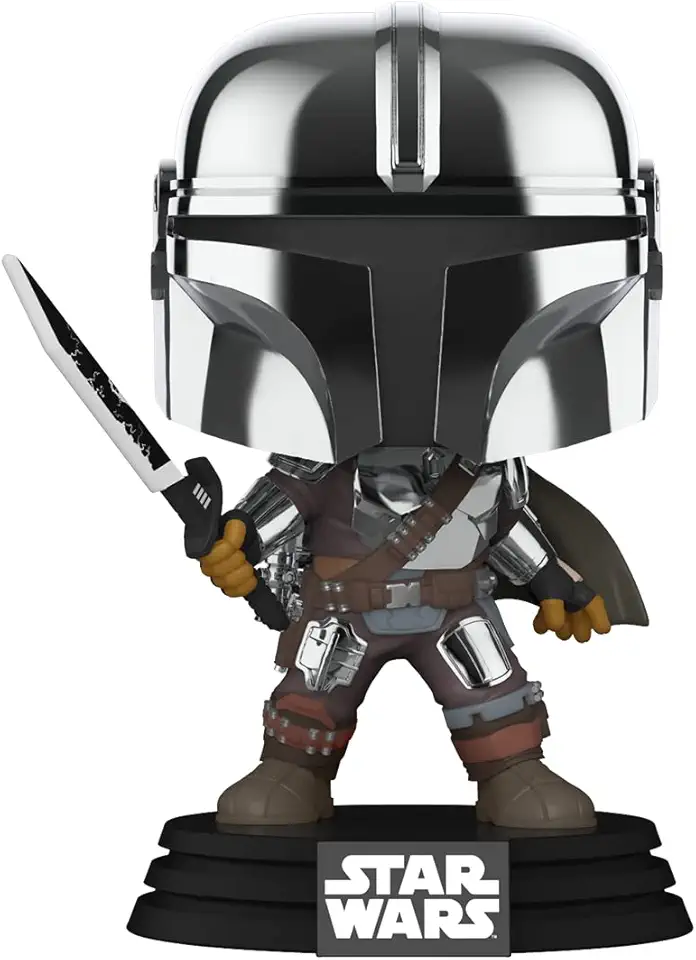 POP Funko Star Wars Mandalorian with Darksaber (Chrome &amp; Glow in The Dark), Exclusive