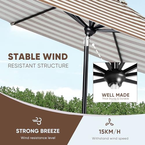 Image of Tempera Patio Market Outdoor Table Umbrella with Auto Tilt and Crank, Large Sun Umbrella with Sturdy Pole & Fade Resistant Canopy, Easy to Set
