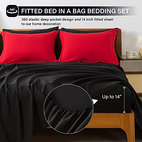 Cosybay Bed In A Bag King Reversible Comforter Sets 7Pcs All Season Down Alternative Bedding Sets Red And Black With Comforter, Pillow Shams, Flat Sheet, Fitted Sheet And Pillowcase #TOP5