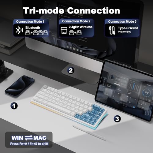 Image of YUNZII AL65 Wireless Mechanical Keyboard, Full Aluminum CNC,Support QMK /VIA Software Gasket Structure,60% Hot Swappable with RGB Backlit BT /2.4G /USB-C for Mac /Windows(White, Gateron Zero)