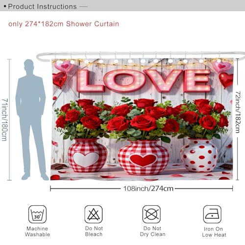 Rideau de douche imperméable extra large anti-éclaboussures motif roses - 3